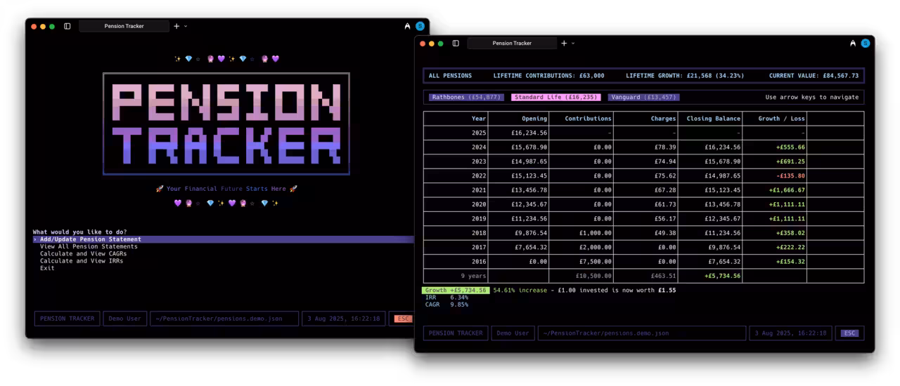 Something different... terminal CLI app to track pension performance